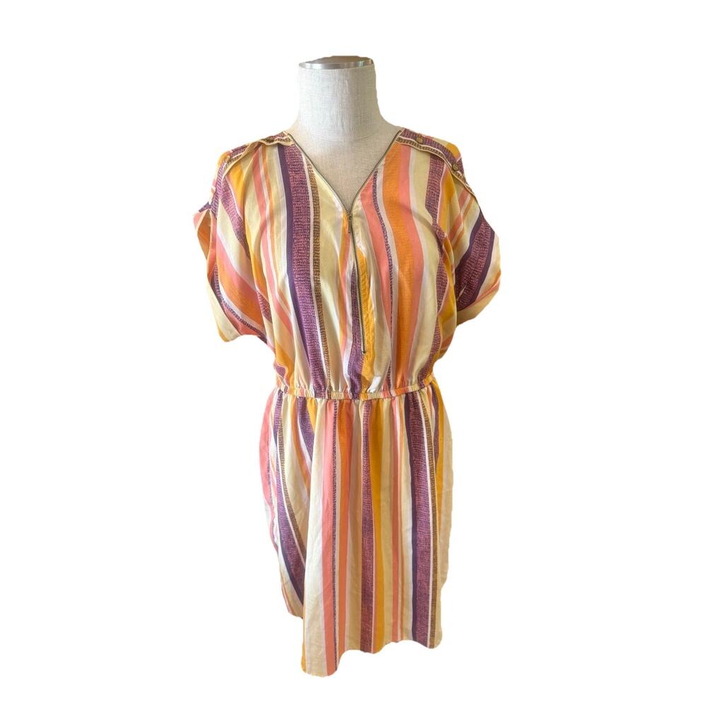 Speed Control Fit & Flare Dress Womens Size 2X Multicolor Striped Short Sleeve